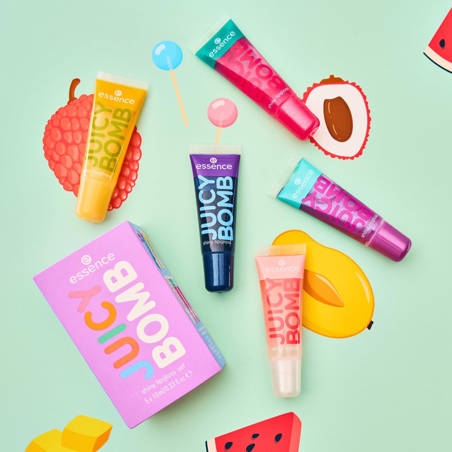 essence JUICY BOMB shiny lipgloss 104 Poppin' Pomegranate – Hochglänzender Lipgloss mit fruchtigem Duft – Vegan – Nicht-klebende Textur – 10 ml