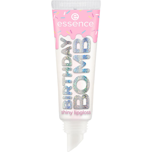essence BIRTHDAY BOMB shiny lipgloss, Nr. 01, Transparent, natürlich, glänzend, strahlend frisch, schimmernd, vegan, ohne Parabene, ohne Mikroplastikpartikel, Nanopartikel frei, 1er Pack (10ml)