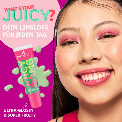 essence JUICY BOMB shiny lipgloss 107 Glowy Gummy – Hochglänzender Lipgloss mit fruchtigem Duft – Vegan – Nicht-klebende Textur – 10 ml