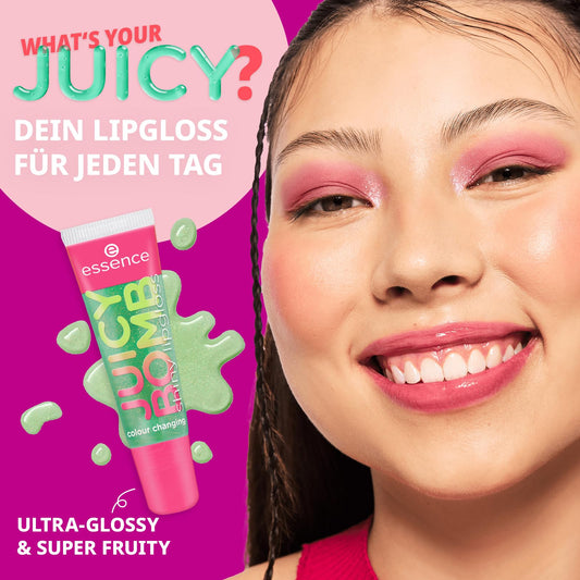 essence JUICY BOMB shiny lipgloss 107 Glowy Gummy – Hochglänzender Lipgloss mit fruchtigem Duft – Vegan – Nicht-klebende Textur – 10 ml