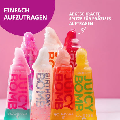 essence JUICY BOMB shiny lipgloss 107 Glowy Gummy – Hochglänzender Lipgloss mit fruchtigem Duft – Vegan – Nicht-klebende Textur – 10 ml