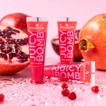 essence JUICY BOMB shiny lipgloss 104 Poppin' Pomegranate – Hochglänzender Lipgloss mit fruchtigem Duft – Vegan – Nicht-klebende Textur – 10 ml