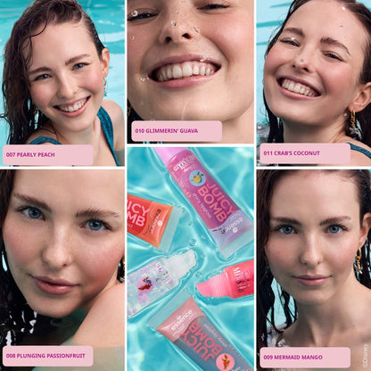 essence Disney THE LITTLE MERMAID JUICY BOMB shiny lipgloss crew, Mehrfarbig, Expressergebnis, glänzend, schimmernd, vegan, ohne Parabene, ohne Mikroplastikpartikel, Nanopartikel frei,1er Pack(5x10ml)